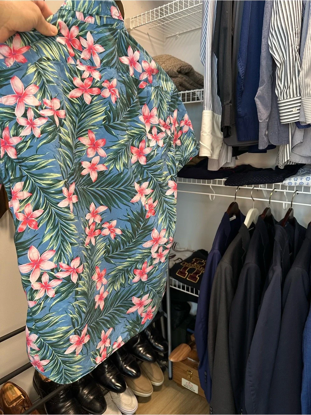 J. Crew Teal Blue Tropical Floral Short-Sleeve Button-Down Shirt